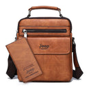 Bolsa Jeep de Couro Crossbody com Carteira Executiva - Caqui